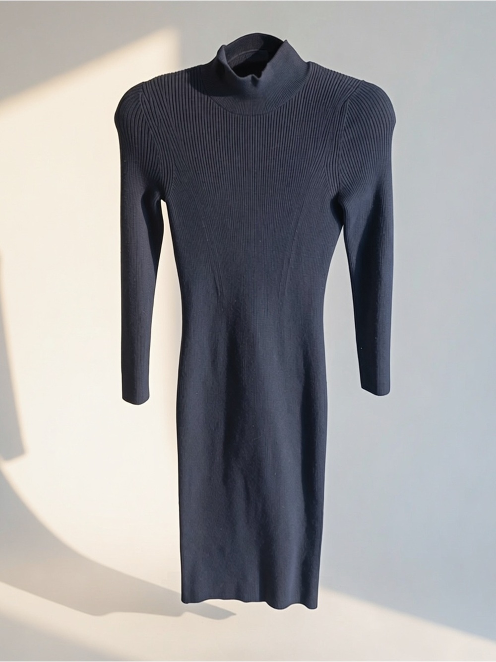 Abercrombie & Fitch Black Ribbed Open Back Mock Neck Midi Dress | Size S | - Picture 3 of 6